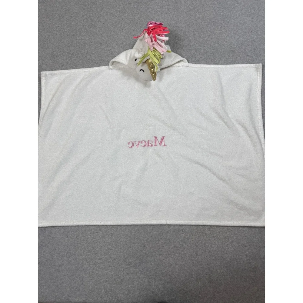 Pottery Barn Kids Unicorn Hooded Towel White Cotton Maeve Personalized 23x34
